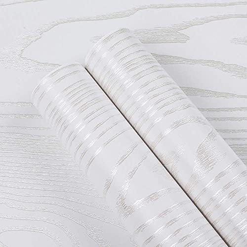 Hode Wood Grain Wallpaper Self Adhesive Wallpaper White Silver 40cmX2m Sticky Back Plastic Roll Waterproof Removable Peel and Stick Film for Kitchen Worktop Drawer Furniture Wall