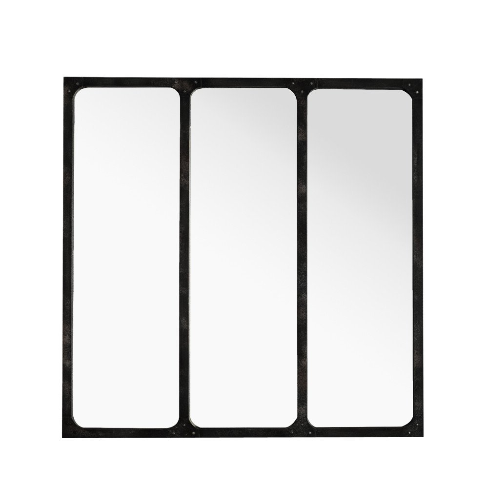 Drawer Miroir Verrière Métal Léa, Noir, 70cm x 70cm