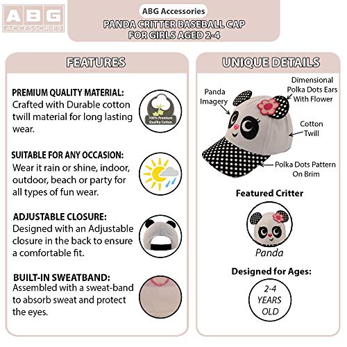 Abg Accessories Girls Cotton Baseball Caps With 3D Animal Critters (Toddler), Size Age 2-4, Panda Design – White/Black #TOP1