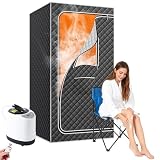 Garvee Dampfsauna, Heimsauna für Zuhause, tragbare Ganzkörpersaunabox mit Dampfgenerator, Fernbedienung & Klappstuhl, 1200W Dampf Heizgenerator, 3L Wasserbehälter, 9 Temperaturstufen