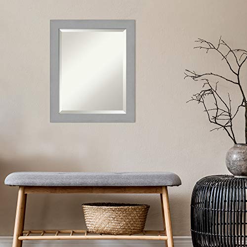 Image of Framed Vanity Mirror | Bathroom Mirrors for Wall | Brushed Nickel Mirror | Wall Mounted Mirror | Small Mirror | 23.50 x 19.50