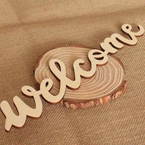 STOBOK Wooden Welcome Sign Cutout Unfinished Wood Letter Sign Farmhouse Front Door Sign with Ropes DIY Block Words Plaque for Easter Wreath Decoration (Beige)