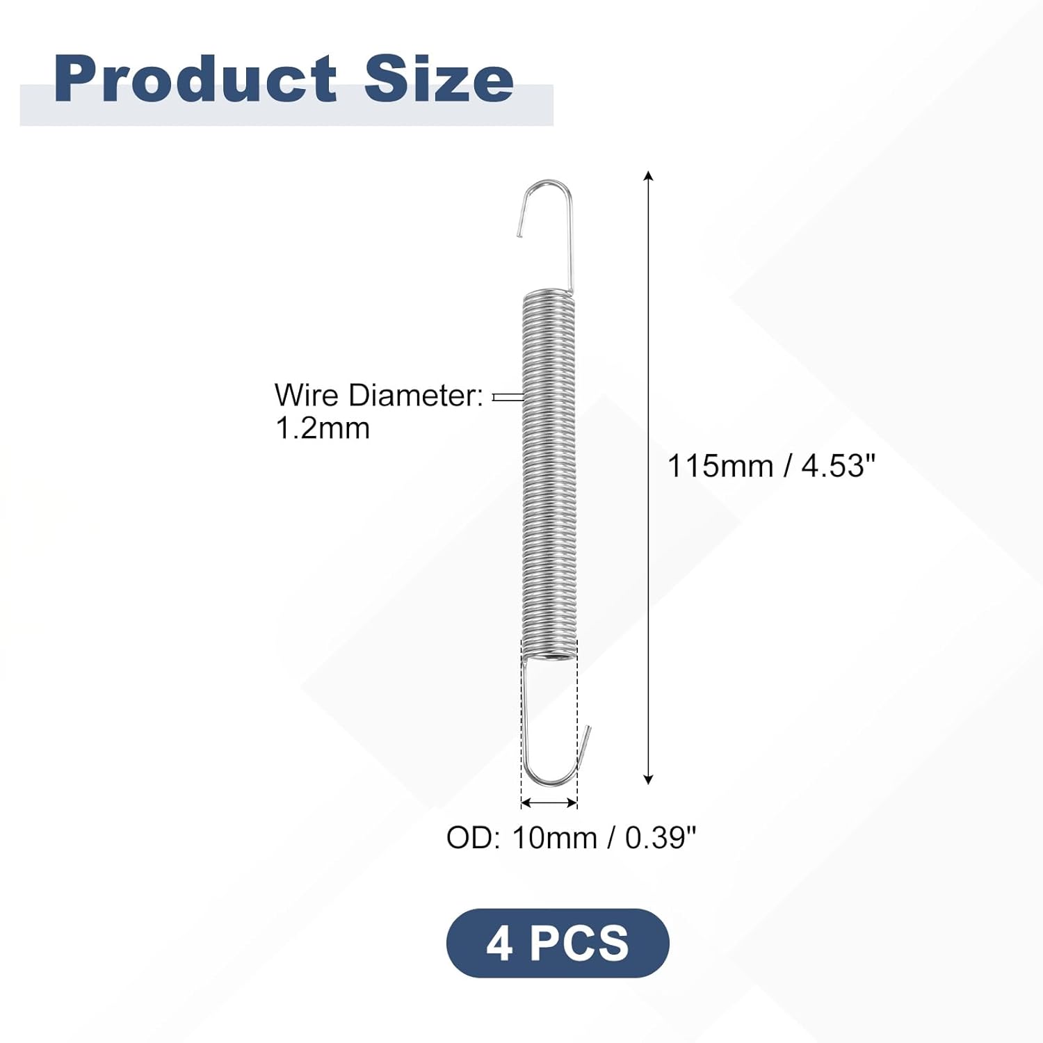 uxcell 4Pcs Extension Spring, Stainless Steel Small Springs with Dual Hook Mechanical Compression Spring for Home Furniture Repair 1.2mm Wire Dia x 10mm OD x 115mm Length