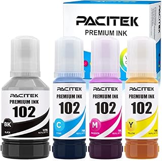 PACITEK 102 Ecotank 4-Colour Multipack Ink Replacement for Epson 102 Ink Bottle Refills for ET-2700 ET-2750 ET-2751 ET-2756 ET-3700 ET-3750 ET-4750 ET-15000 1 Black,1 Cyan, 1 Magenta, 1 Yellow