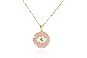 18k Gold Plated Evil Eye Necklace with Pink Enamel Pendant