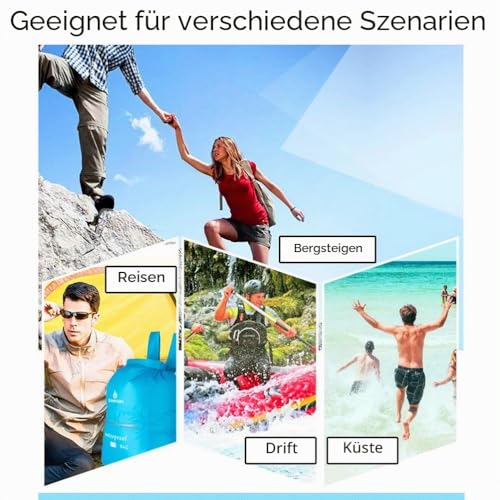 kuou 6 Stück wasserdichte Aufbewahrungsbeutel, 1,5/2,5/3/3,5/5/8L Lightweight Trockenbeutel Polyester Packsäcken Dry Bag Set für Wassersport Wandern Camping(Mehrfarbig)