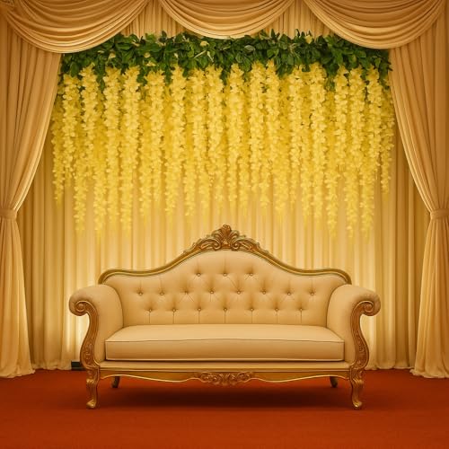 Image of Tia Crafts Artificial Hanging Flowers for Ceiling Balcony | Wisteria Vine | Home Party Decor Garden Outdoor Greenery Office Wall Decoration | Waterproof Washable - 3.7ft /45 inch (12, Off-White)