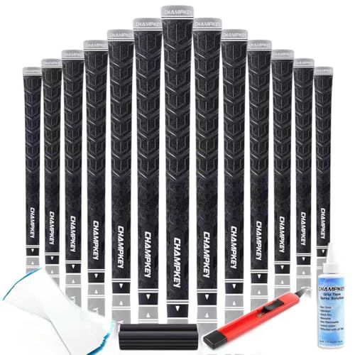 CHAMPKEY Y-PRO Performance Rubber Golf Grips 13 Pack with All Repair Kits - All Weather Control Golf Club Grips - Excellent Traction and Control Golf Rubber Gripsï¼ˆBlack, Standardï¼‰
