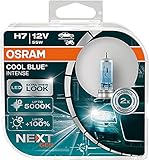 OSRAM COOL BLUE INTENSE H7, +100% más de brillo, hasta 5000 K, lámpara de faro halógena, aspecto LED, caja dúo (2 lámparas)