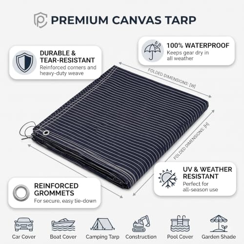 Image of 1200 GSM Heavy Duty Canvas Tarpaulin | 100% Waterproof Resistance, UV Resistant, Tear Proof Tarp with Reinforced Edges & Eyelets for Truck, Outdoor, Construction (Blue, 6 X 7.5 FT)