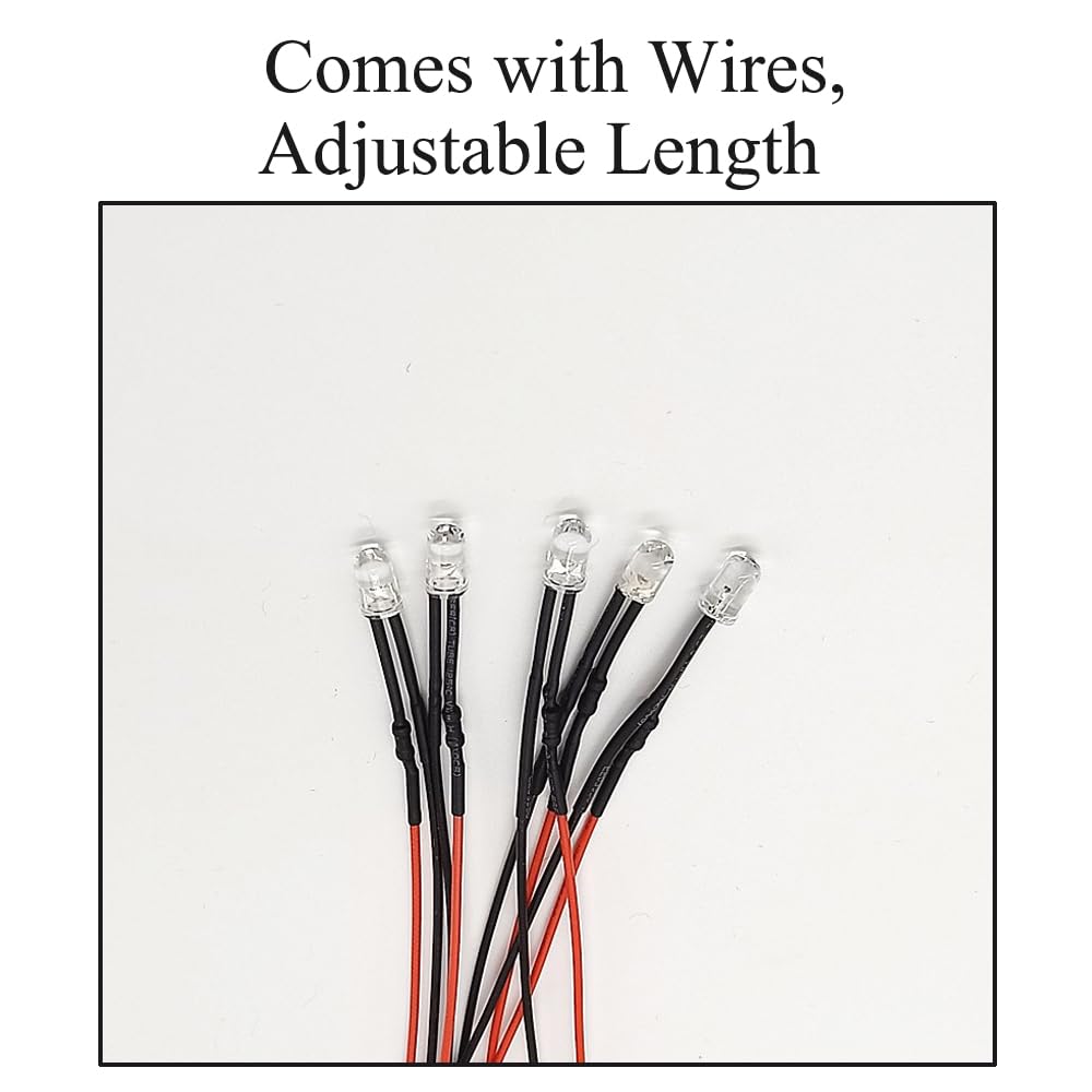 20pcs 12V LED Light Emitting Diode with Wire LEDs Prewired Lights 20cm Length 5mm Bead Diameter 20MA Spotlight Lights Mini LED Lamps Multicolor