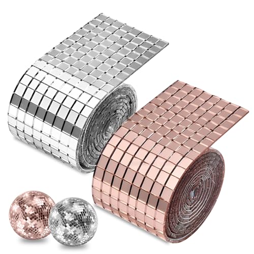 4 Roll Mosaic Tiles Mirror Stickers Self Adhesive Tiles 3840pcs Small Square Mirror Mosaic Tiles Arts and Crafts for DIY Craft Party Decoration (Silver, Rose Gold)