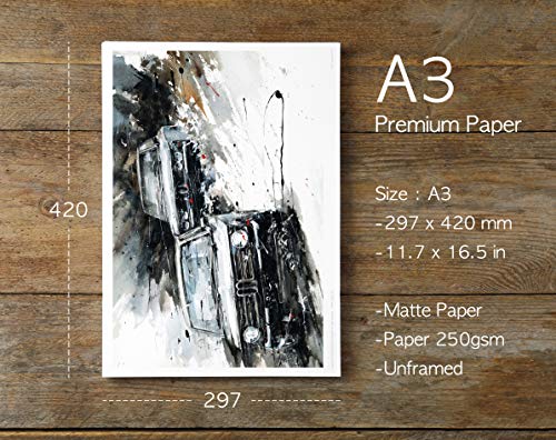 Minseok Watercolor Car Posters Room Decor Premium A3 Art Old Car Print Pictures Perfect Car Wall Art Gift Dynamic Black Vintage Old Sports Cars #TOP5