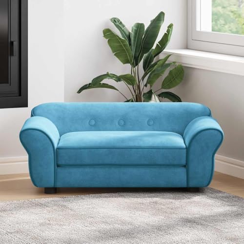 Drillkyn Sofá para perros de felpa turquesa con patas de madera antideslizantes, 72 x 45 x 30 cm, funda lavable, cama ortopédica para perros pequeños y gatos, ideal como espacio para dormir en el