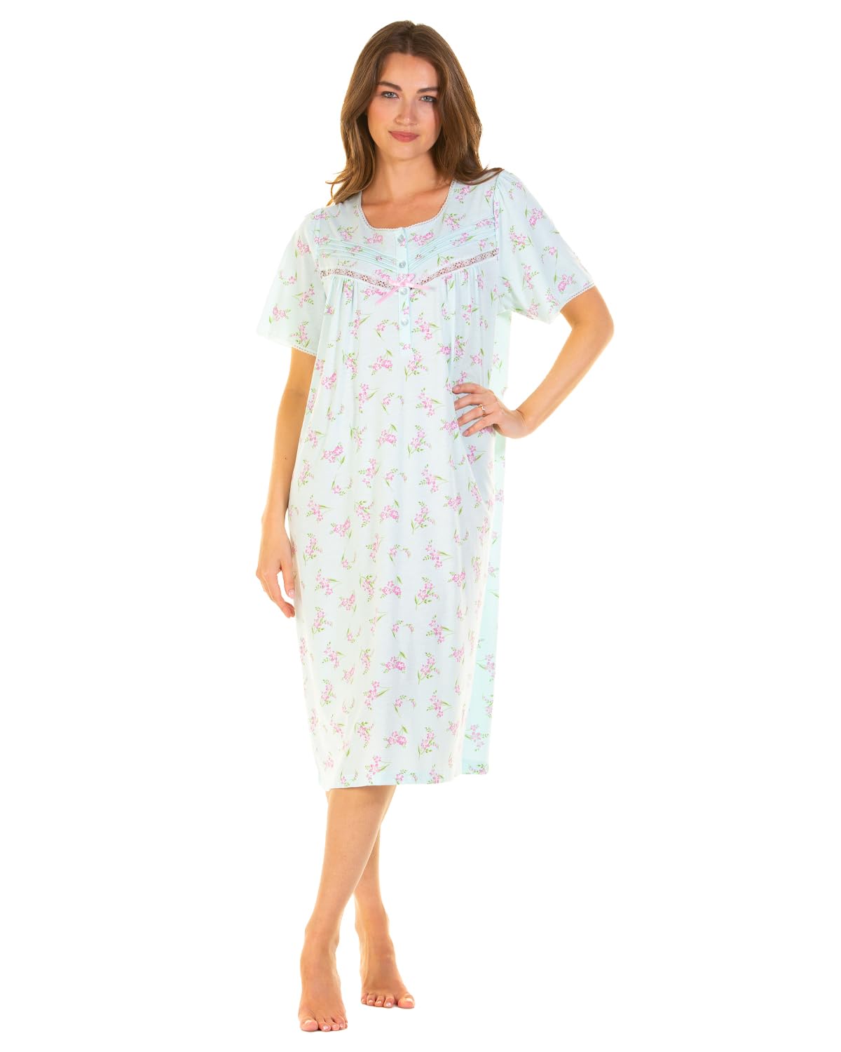 Undercover Ladies 'Primrose in Bloom' Jersey Short Sleeve Nightie 05350 Aqua XL-2XL