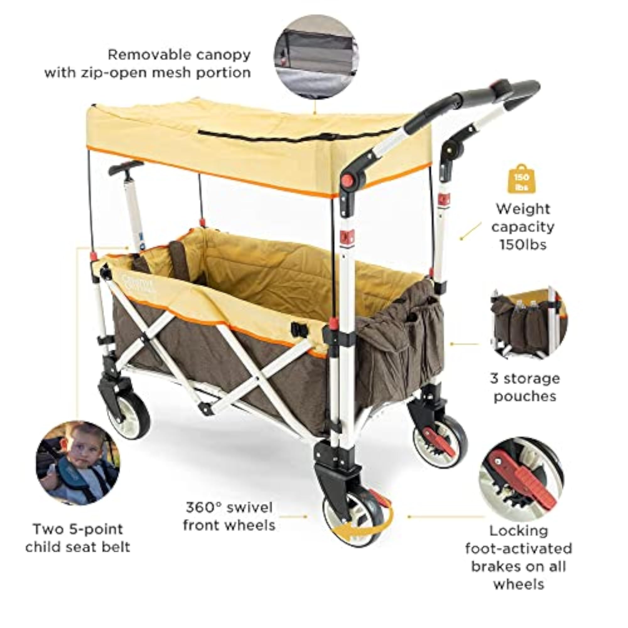 Ultra Compact Folding Stroller Wagon with Canopy