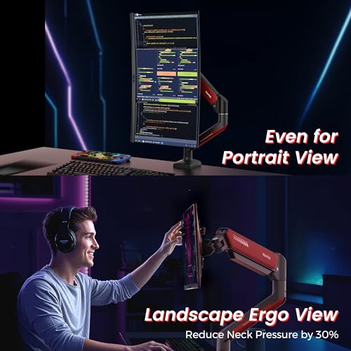 Image of NearHub Gaming Monitor Mount for Computer Screen 13-32 inch and up to 22 lbs,360 Rotation,+90 to -45 Tilt,180 Swivel,with C Clamp and Grommet Base,Integrated Cable Management,75x75 /100x100 VESA,RED