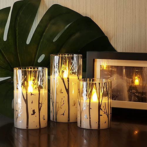 Rhytsing Lot de 3 Bougies LED en verre avec 6H minuteur, Bougies Piliers pour Décoration Printemps, H10cm/ 12.5cm/ 15cm