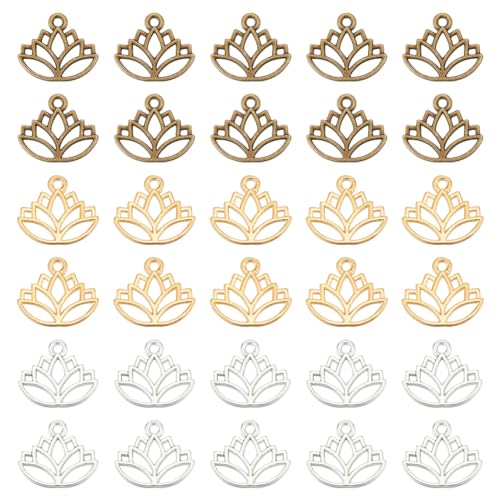 UNICRAFTALE about 120 pcs 3 Colors Lotus Charms Hollow Lotus Flower Charms Alloy Yoga Charms Lotus Pendants Metal Charms Mini Charms Pendant for DIY Necklace Bracelet Earring Jewelry Making Crafting