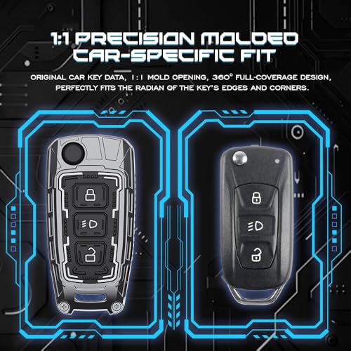 Image of Keyzone Iron Core Series Key Cover Compatible for Tata Curvv, Nexon, Harrier, Altroz, Punch, Safari, Tigor, Tiago, Zest, Bolt 3 Button flip Key (Gunmetal)