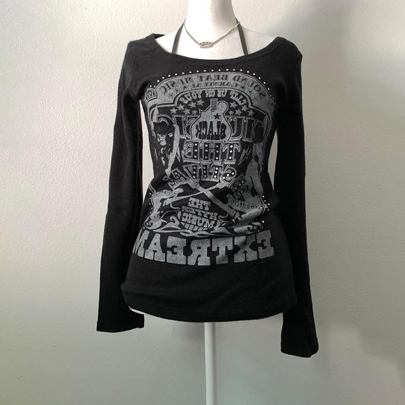 Y2k Grunge Shirts Harajuku Clothing Women Vintage Graphic Tees Long Sleeve Emo Clothes Streetwear Goth Tops - Image 5