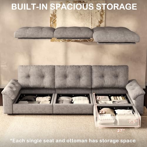 Image of Oversized Modular Sectional Sofa with Storage, Modern Deep Seat Cloud Couch for Living Room, L-Shaped Large Sectional Couch, Only Ottoman, Gray
