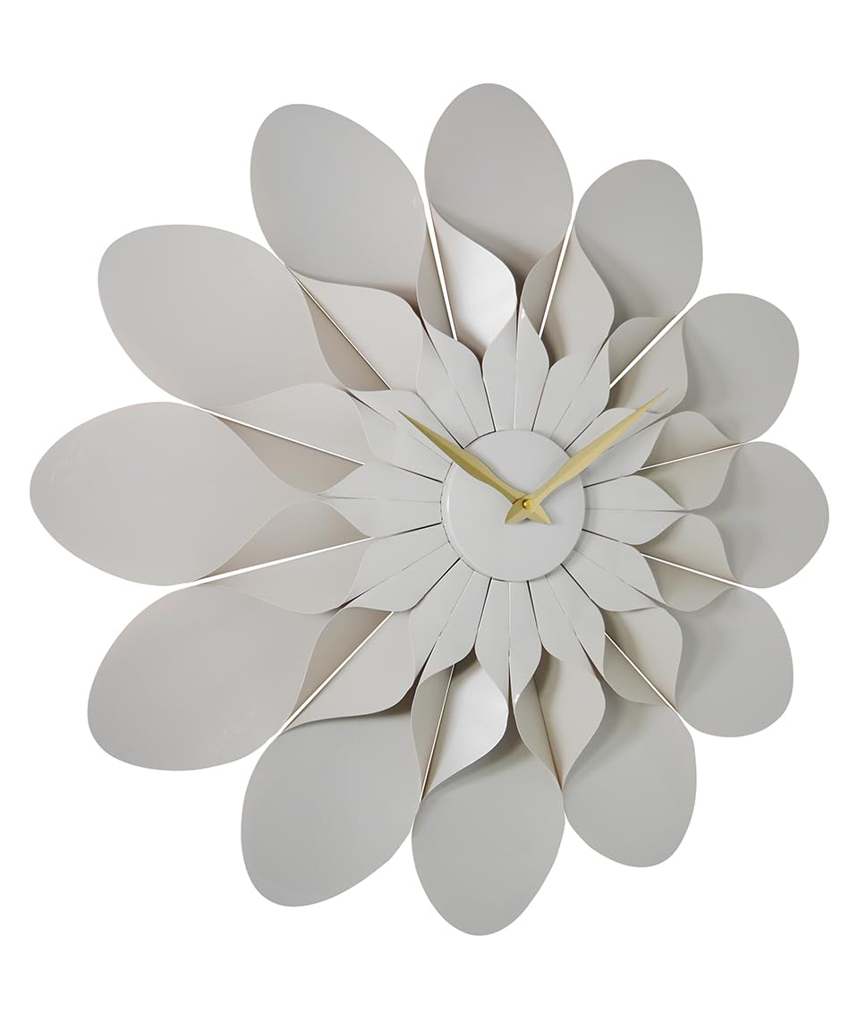 Horloge murale ARCHI Floro à motif floral gris avec grand cadran silencieux