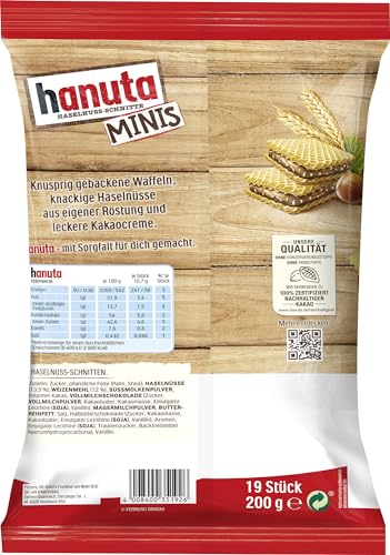 Hanuta Minis - einzeln verpackte knusprige Mini Haselnuss Schnitte - knusprige Waffeln mit zarter Haselnusscreme – Snack für zwischendurch – 200 g