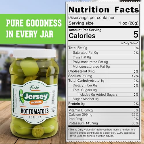 Image of Jersey Pickles - Hot Pickled Tomatoes (Gallon) - Pickled Vegetable - Handcrafted Gourmet Topping for Sandwiches, Charcuterie & More