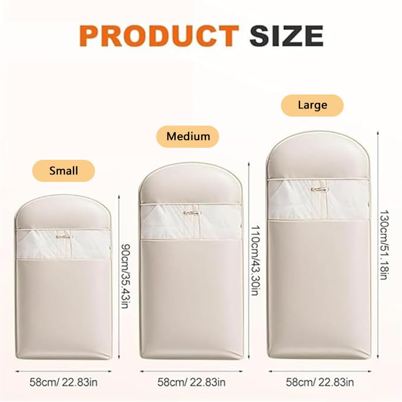 Space Saving Hanging Garment Bag with Self Compression Zipper, Space Saver Closet Organizers for Closet Storage—Compressible Dust Covers for Down Jackets,Shirts,and Sweaters. (Beige, M)2