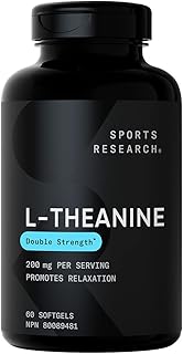 Sports Research Double Strength ‘Suntheanine’ L-Theanine with Organic Coconut Oil - Promotes Alertness, Focus, and Relaxation without Drowsiness - 200 mg L Theanine Supplement - 60 Softgel Capsules