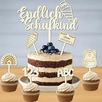 Schulkind Deko Einschulung Deko Tortendeko Einschulung, 7 Stück Schulkind Cake Topper Kuchendeko Schulanfang für Mädchen Jungen