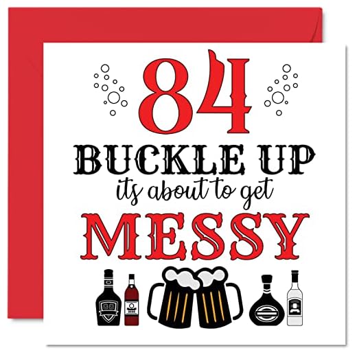 Divertidas tarjetas de cumpleaños número 84 para hombres y mujeres, con hebilla, tarjeta de feliz cumpleaños para papá, mamá, tarjetas de felicitación de 145 mmx145 mm, tarjeta de cumpleaños de broma
