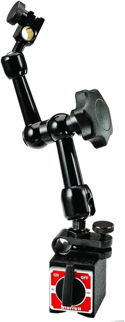 Starrett Magnetic Base Indicator Holder with Post Assembly for Fast and Easy Indicator Positioning - Single Knob, Three Adjustable Pivots - 660