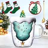 Purpledi Tazze da Caffè con Albero di Natale Tazze Carine, Tazza di Caffè Doppia Parete Tazza, Natale Tazza di caffè Doppia Parete isolata Regalo Originale per le Donne Bambini Ragazze