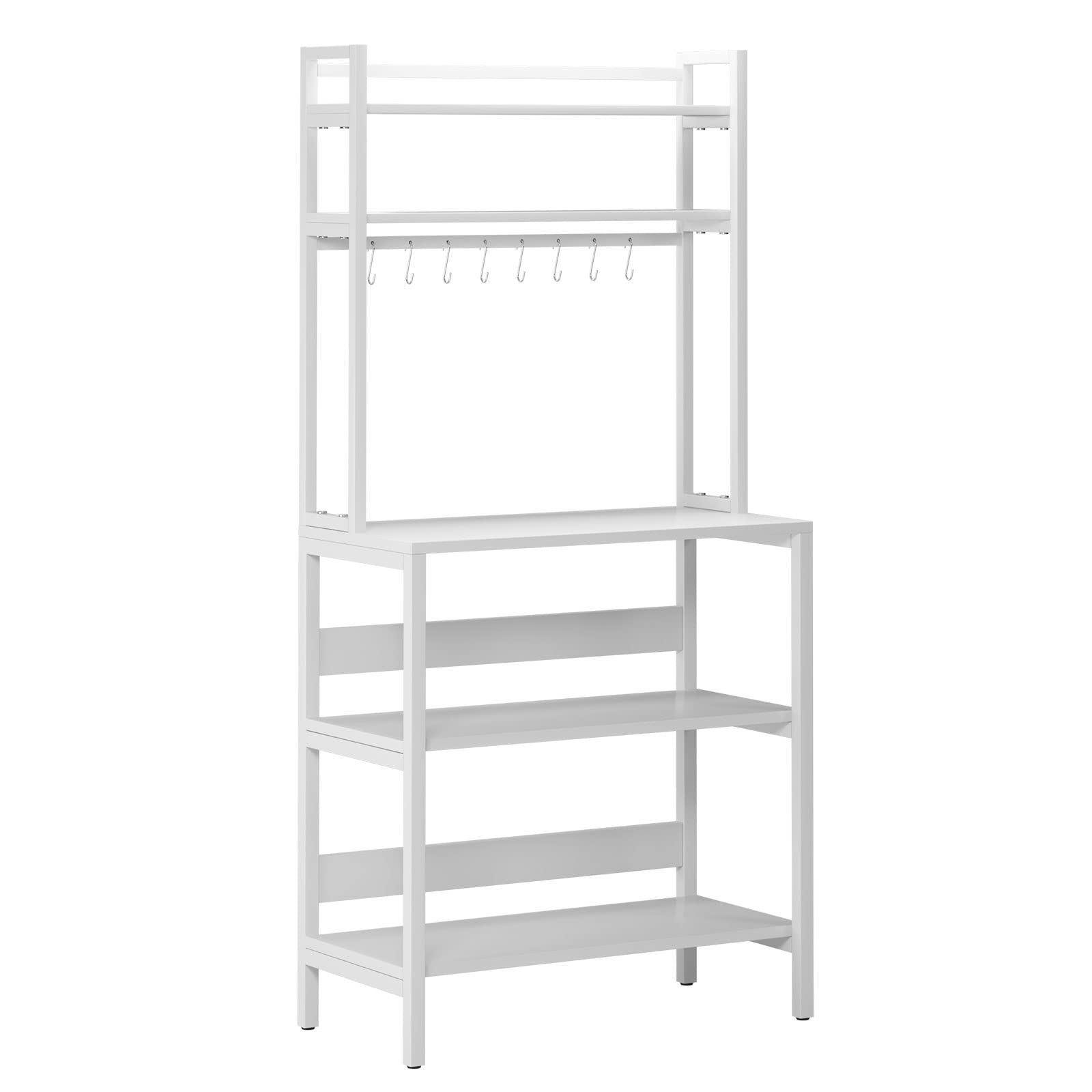 SogesHome Scaffale da cucina verticale a 5 livelli Scaffale Baker's Shelf per microonde con 8 ganci per stoviglie Scaffale verticale in legno e acciaio, 80 x 40 cm