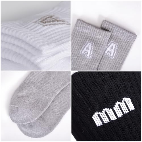 Image of Antrop Athletic Crew Socks, 4 Pairs, Letter Print, Quarter Length (US, Numeric, 9, 11, Regular, Regular, WHITE)