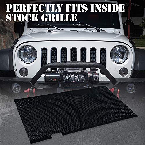 Image of Xprite Black Aluminum Alloy Mesh Insert Compatible with Jeep Wrangler JK JKU 2007-2018 Original Front Hood Matte Grill Grille Grid