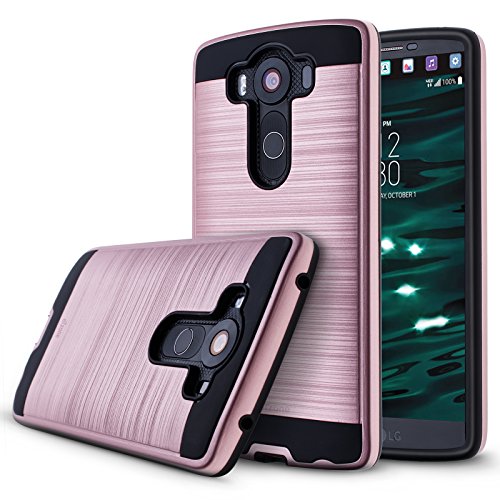 LG V10 Case,eTzone for LG V10 Heavy Duty Tough Rugged Dual Layer,Shock Absorption Armor Holster Defender Hybrid Protective TPU Case Cover+PC Case (V10 Rose Pink)
