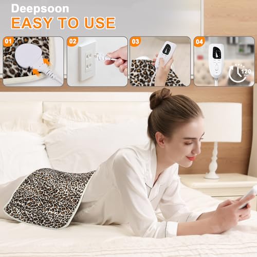 Image of Deepsoon Heating Pad,Electric Heating Pads for Back,Neck,Moist Heating Pad for Abdomen Shoulder Knee Legs,Dry /Moist Heat&Auto Shut Off,Mother's Day Birthday for Men and Women,Leopard Print,24x12 Inch