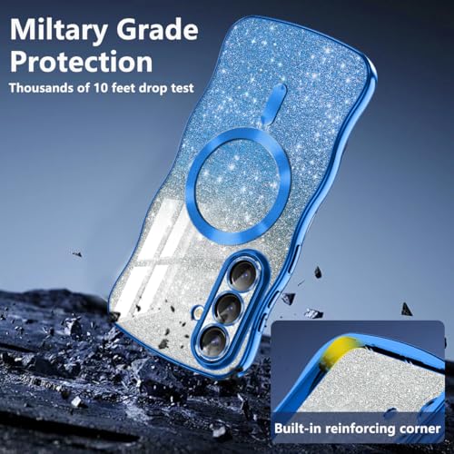 Meshine for Galaxy S26 Plus Case,[Compatible with MagSafe][Built-in Camera Lens] Magnetic Curly Wavy Frame Shockproof Shiny Cute for Women Girls Cover for Samsung Galaxy S26 Plus,Glitter Deep Blue - image 7