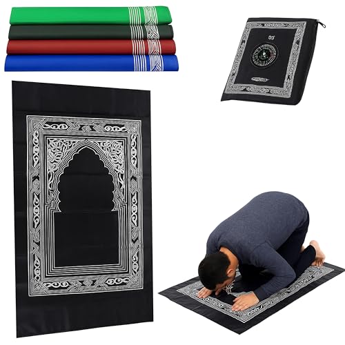 Portable Travel Prayer Mat with Qibla Compass | Pocket Size Waterproof Muslim Islamic Rug for Salah | Lightweight Compact Ideal for Ramadan Eid Hajj Umrah | 100x60cm (Random Color)