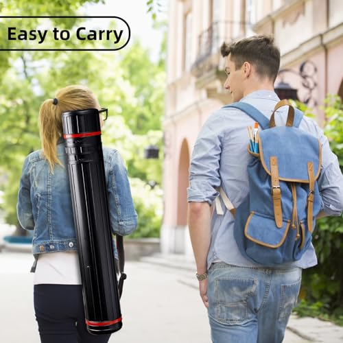 Eorbow EO-EXTENDABLEPOSTERTUBE-B-2P 2 Pack Extendable Poster Tube, Round Black Telescoping Art Drafting Tube, Expand From 30.3 Inch To 52", Plastic Blueprint Document Storage Holder Cases With Strap thumb #6