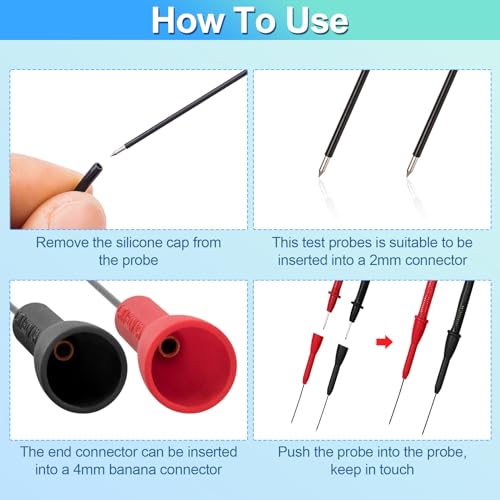 Image of 6 Pack 2mm Test Probes, 600V /10A Non-Destructive Multimeter Test Needle for Leads tl71 tl75