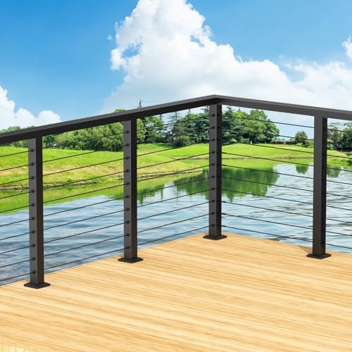Image of BLIKA 42 inch Cable Railing Corner Post(Post 41 inchx2 inchx2 inch), 3-Side Drilled Flat Top Surface Mount Corner Post, Stainless Steel Black Handrail Corner Post for Cable Railing Kits, BL05-CP