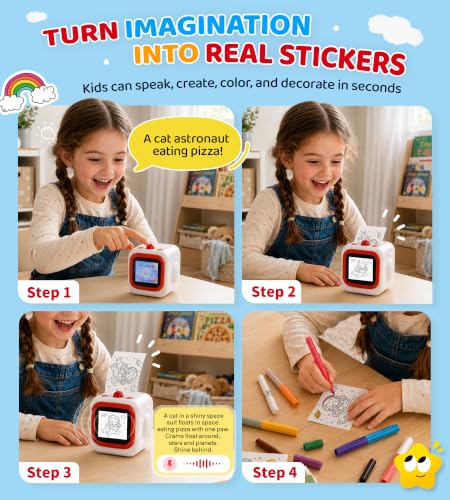Image of AI Sticker Printer for Kids, Voice Activated Mini Printer with Preview Screen & AI Voice Response, Portable Thermal Sticker Maker with 6 Art Styles & App, Sticker Printer Box Gift for Girls Boys