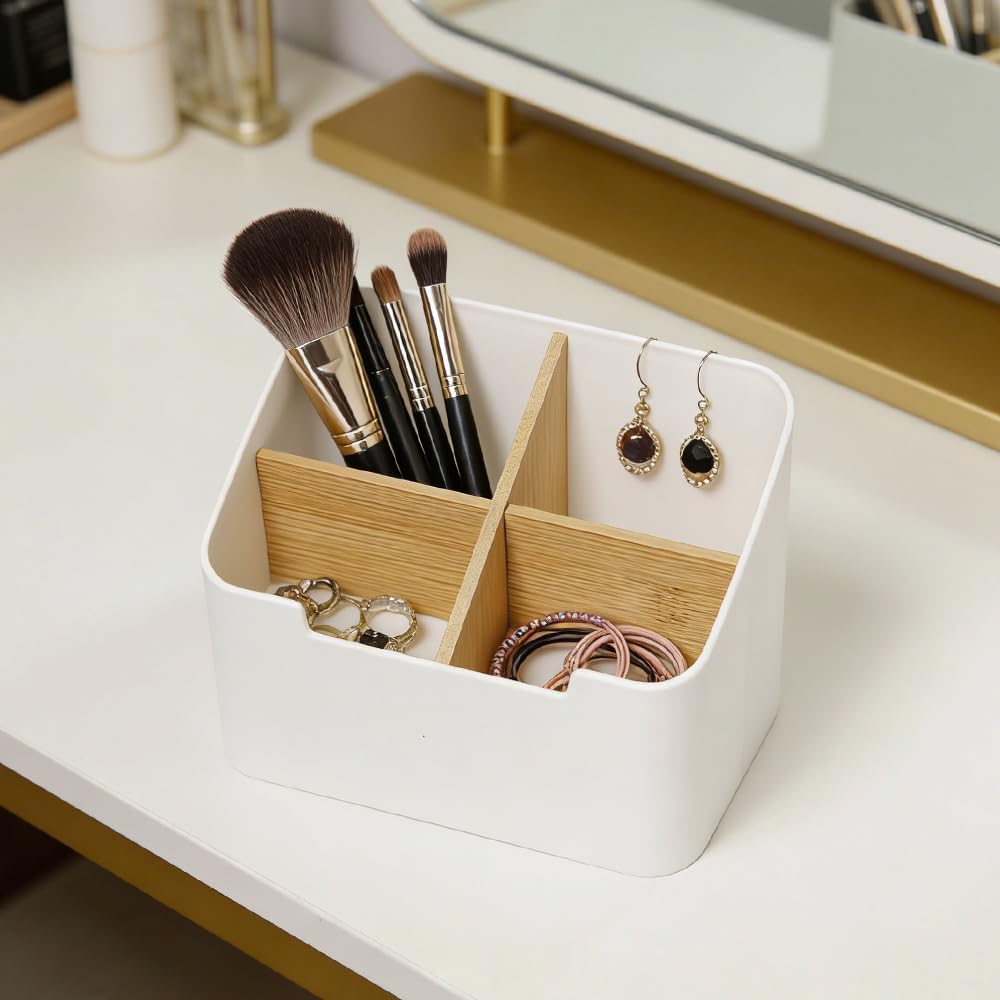 2 Pezzi Organizer da Scrivania a Scomparti Organizer da Tavolo in Bambù per Scrivania Scatola Portaoggetti Multifunzionale Tavolo Organizers di Telecomando per Penne,Cosmetici,Gioielli