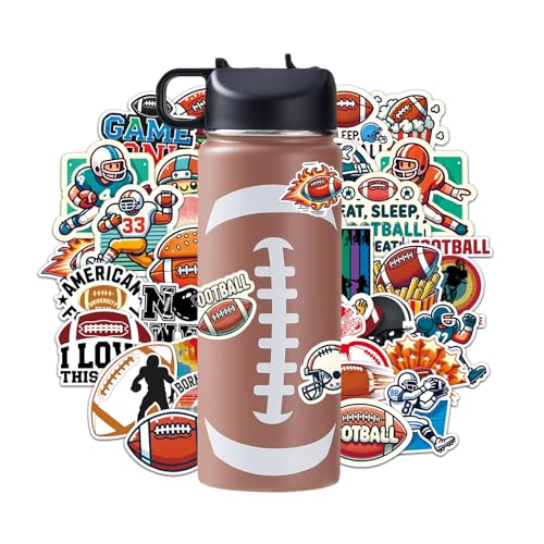 RhythmFit Football Water Bottle 18 oz Insulated Stainless Steel Boys Water Bottle with 100 PCS Football Stickers Gifts for Boys 8-12 Sports Accessories Stuff Gear for Kids Players
