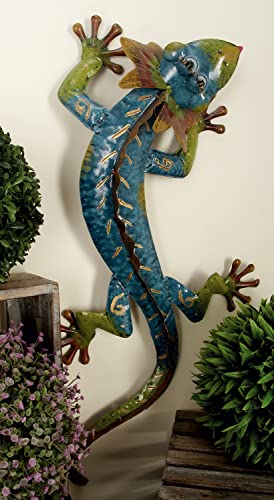 Deco 79 Eclectic Metal Lizard Wall Decor, 28" X 13" X 5", Green #TOP1