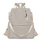 LY&SQ Mochila Antirrobo de Cuero PU para Damas, Bolso Cartera de Gran Capacidad Rejilla Versátil para Hombres y Mujeres(Marrón)